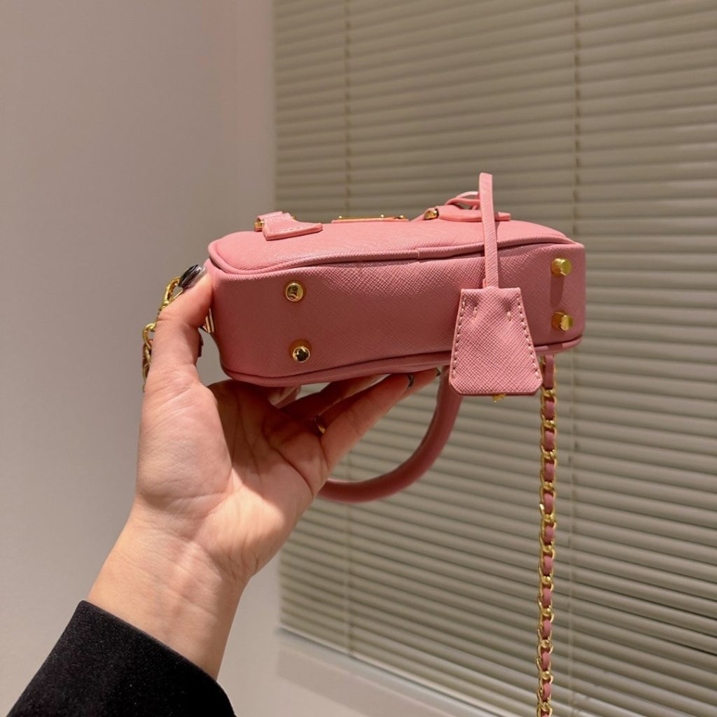 Prada Saffiano Lux Signature Mini Bauletto Bag Pink 19Cm - Image 7