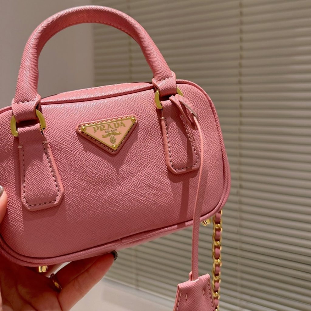 Prada Saffiano Lux Signature Mini Bauletto Bag Pink 19Cm - Image 8