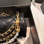 Chanel Mini Flap Bag Shiny Imitation Pearls And Gold Tone Metal Black 17Cm - Image 8