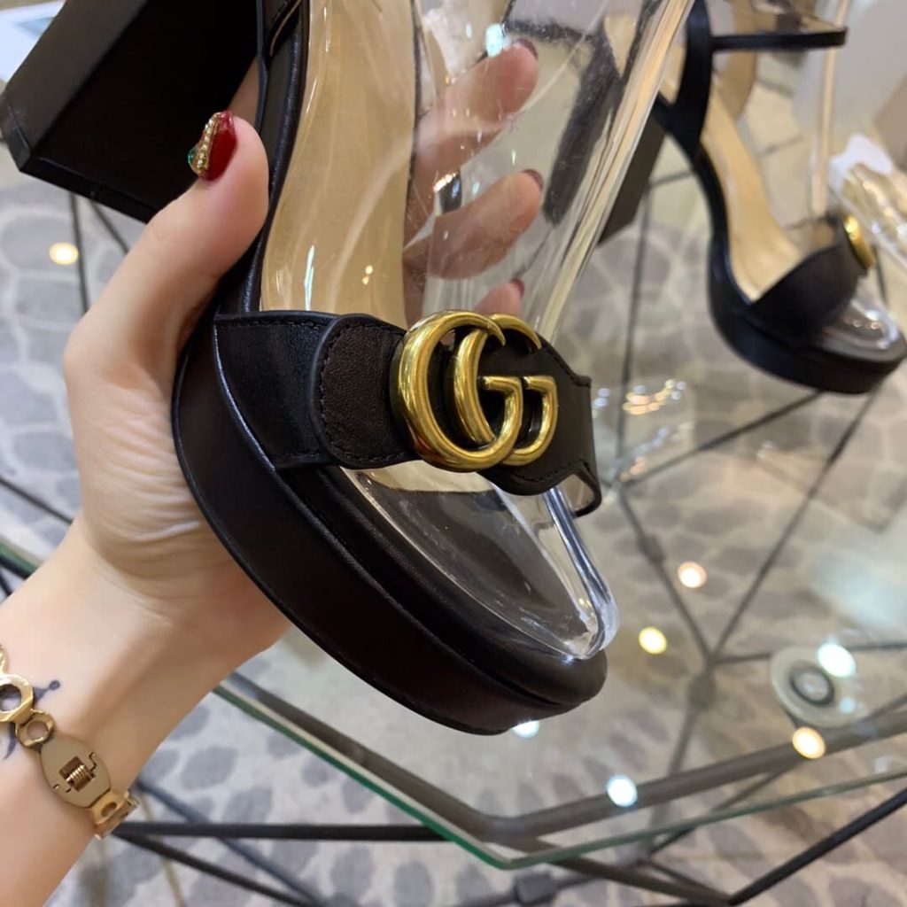 Gucci Gg Leather Heeled Sandal Black - Image 8