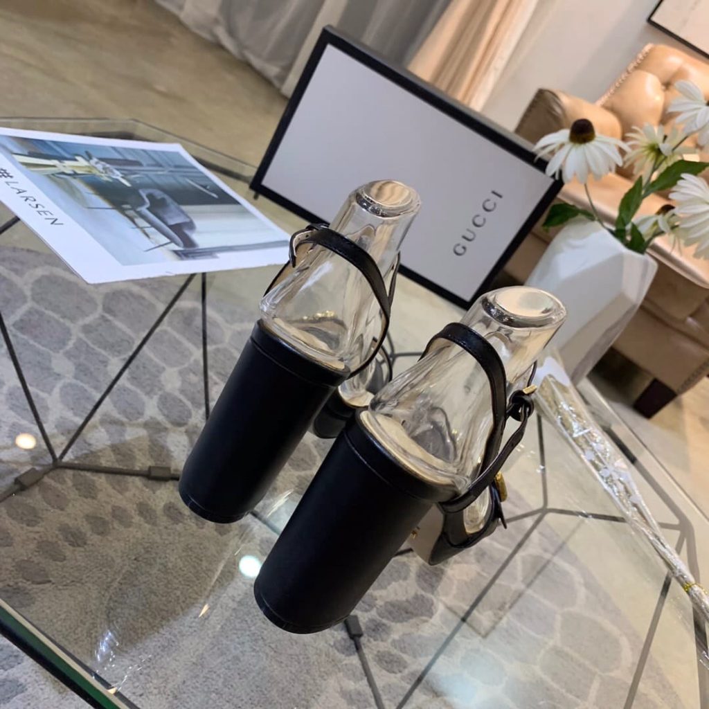 Gucci Gg Leather Heeled Sandal Black - Image 7