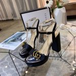 Gucci Gg Leather Heeled Sandal Black - Image 6