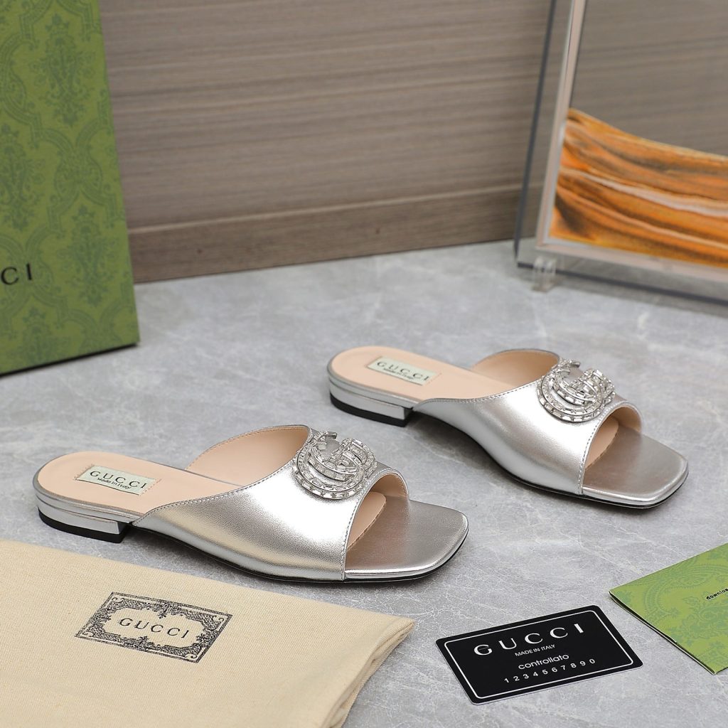 Gucci Gg Crystal Slippers Silver - Image 3