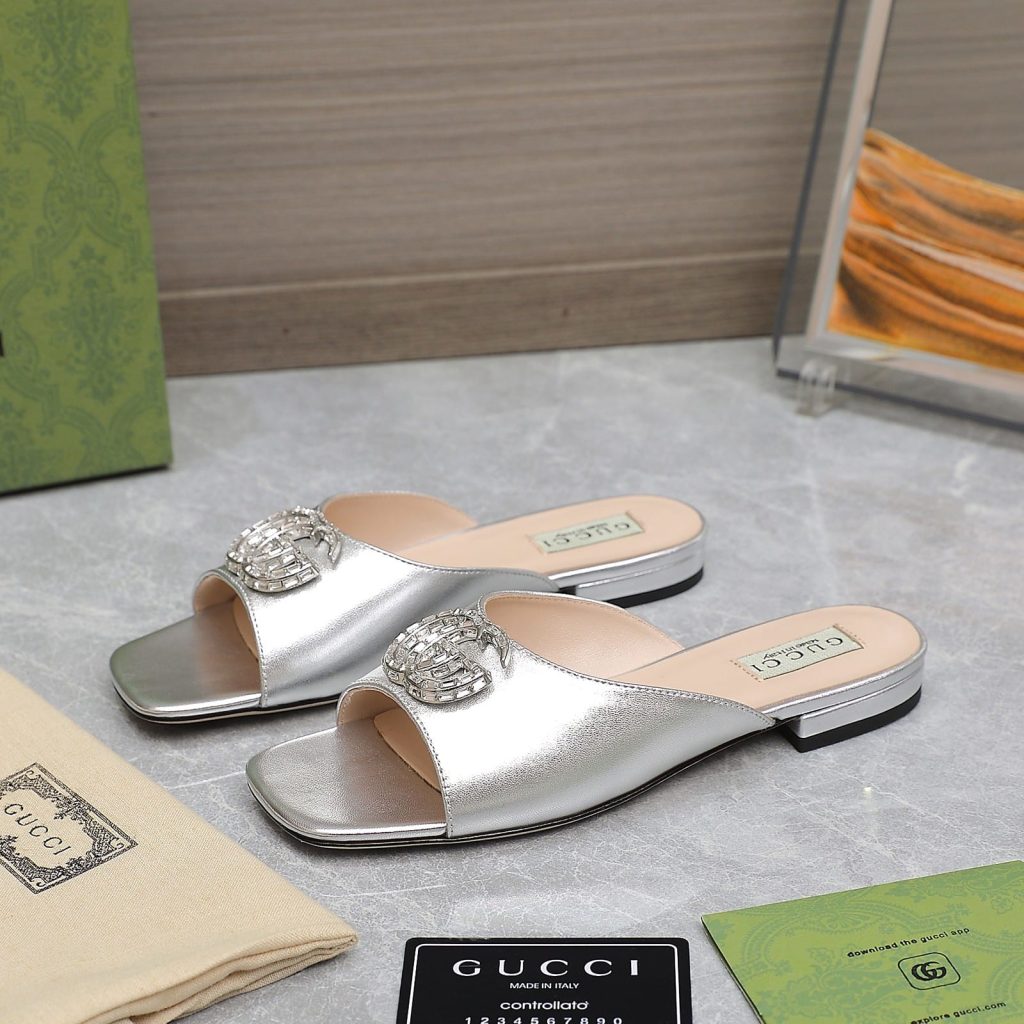 Gucci Gg Crystal Slippers Silver - Image 4