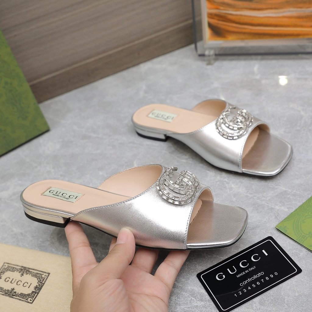 Gucci Gg Crystal Slippers Silver - Image 5
