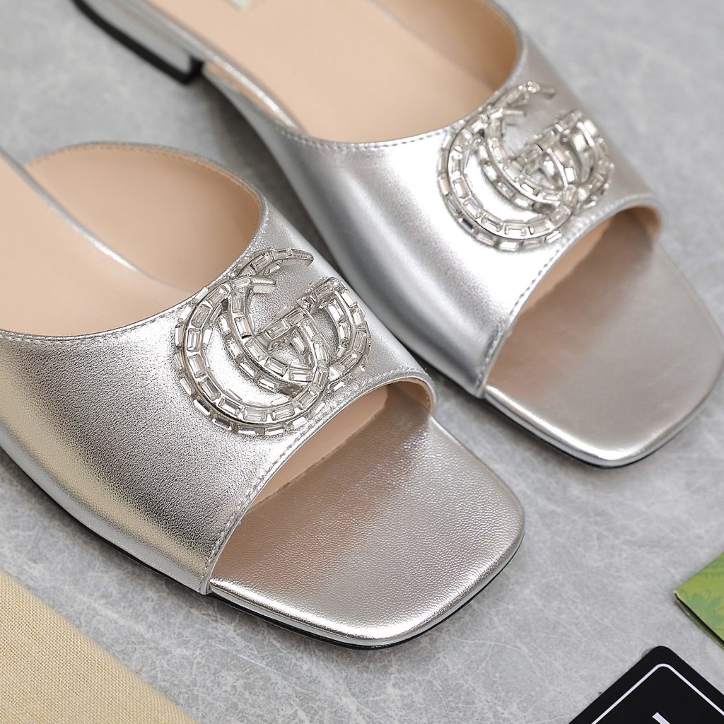 Gucci Gg Crystal Slippers Silver - Image 8