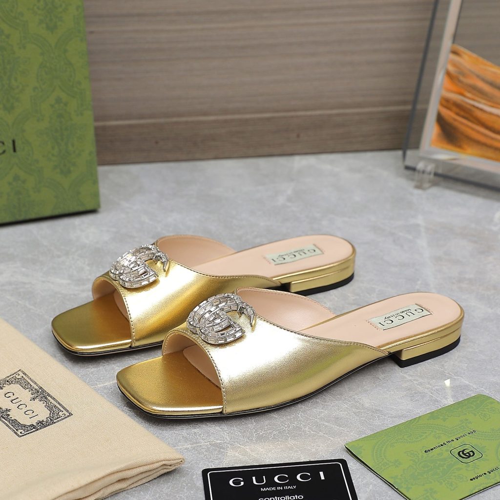 Gucci Gg Crystal Slippers Gold - Image 6