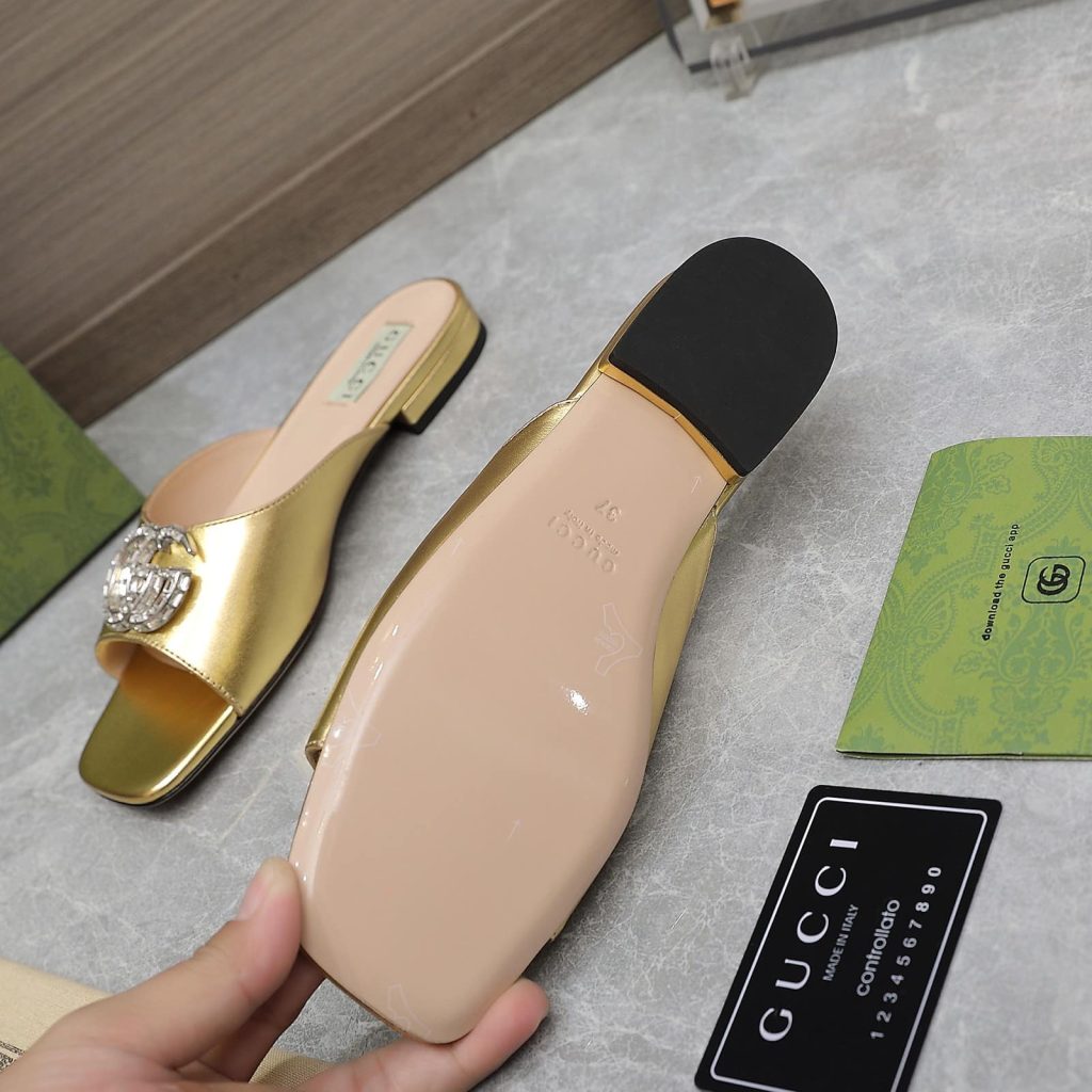 Gucci Gg Crystal Slippers Gold - Image 8