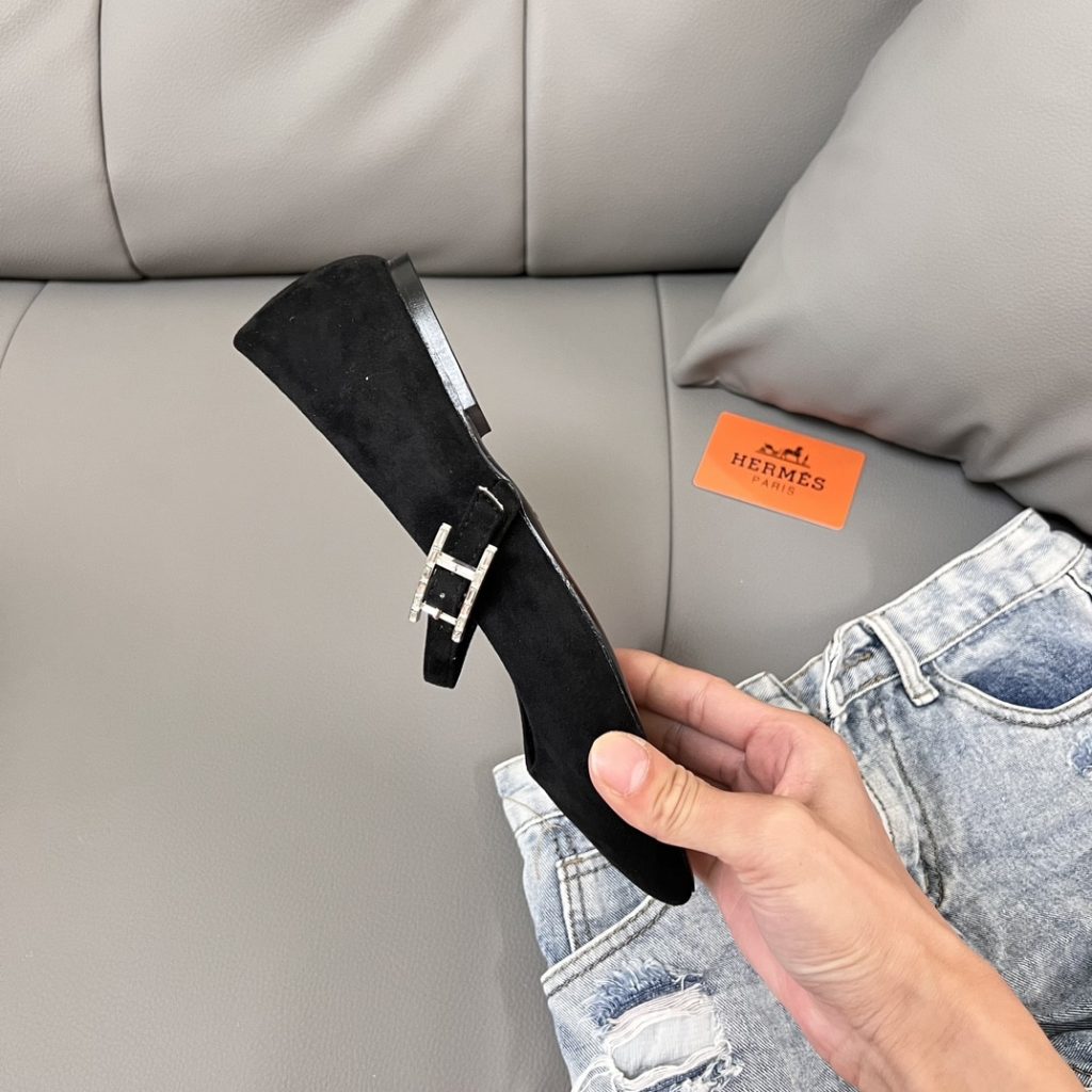 Hermes Jane Ballet Flat In Velvet Noir H242046Z 02370 - Image 7