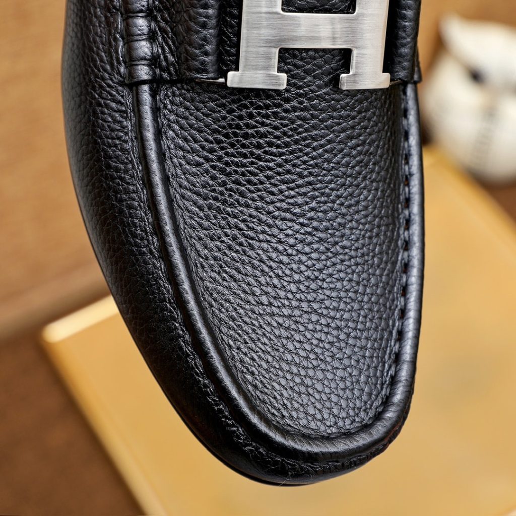 Hermes Men'S Loafer Moccasin Leather With H Silver Black - Image 7