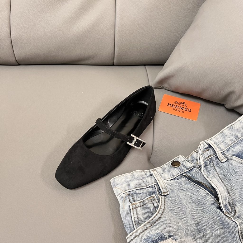 Hermes Jane Ballet Flat In Velvet Noir H242046Z 02370 - Image 5