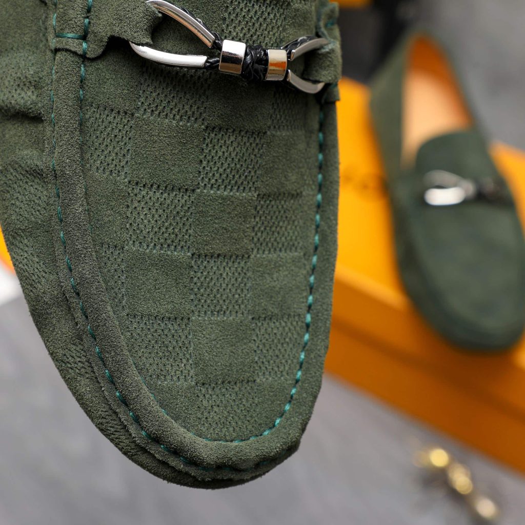 Louis Vuitton Lv Damier Suede Leather Loafers In Dark Green - Image 8