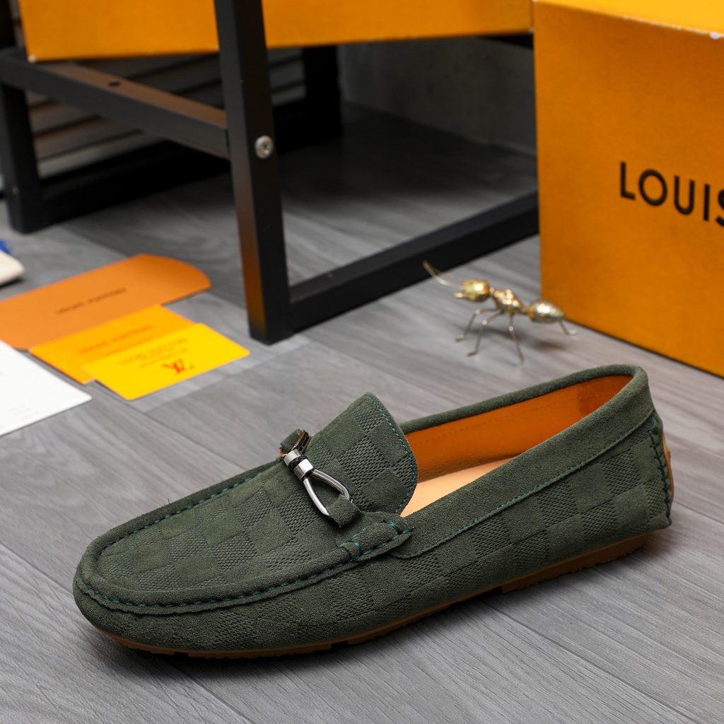 Louis Vuitton Lv Damier Suede Leather Loafers In Dark Green - Image 5