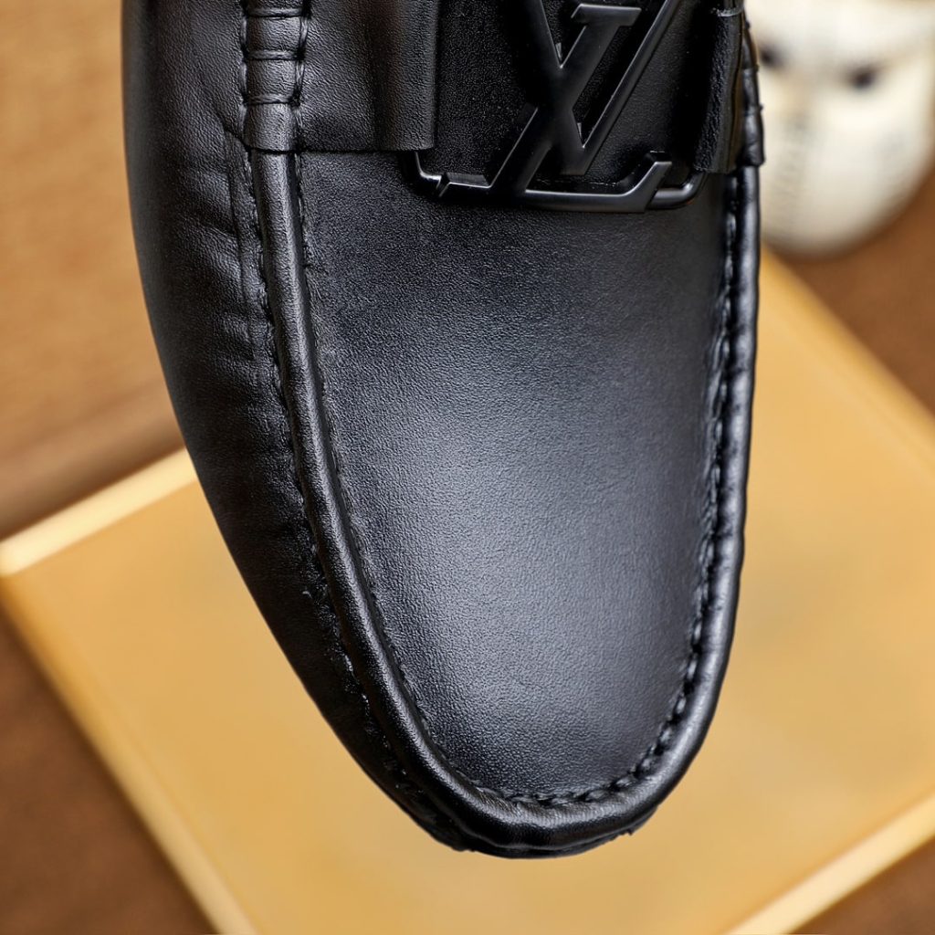 Louis Vuitton Loafer Matte Leather With Lv Logo In Black - Image 7