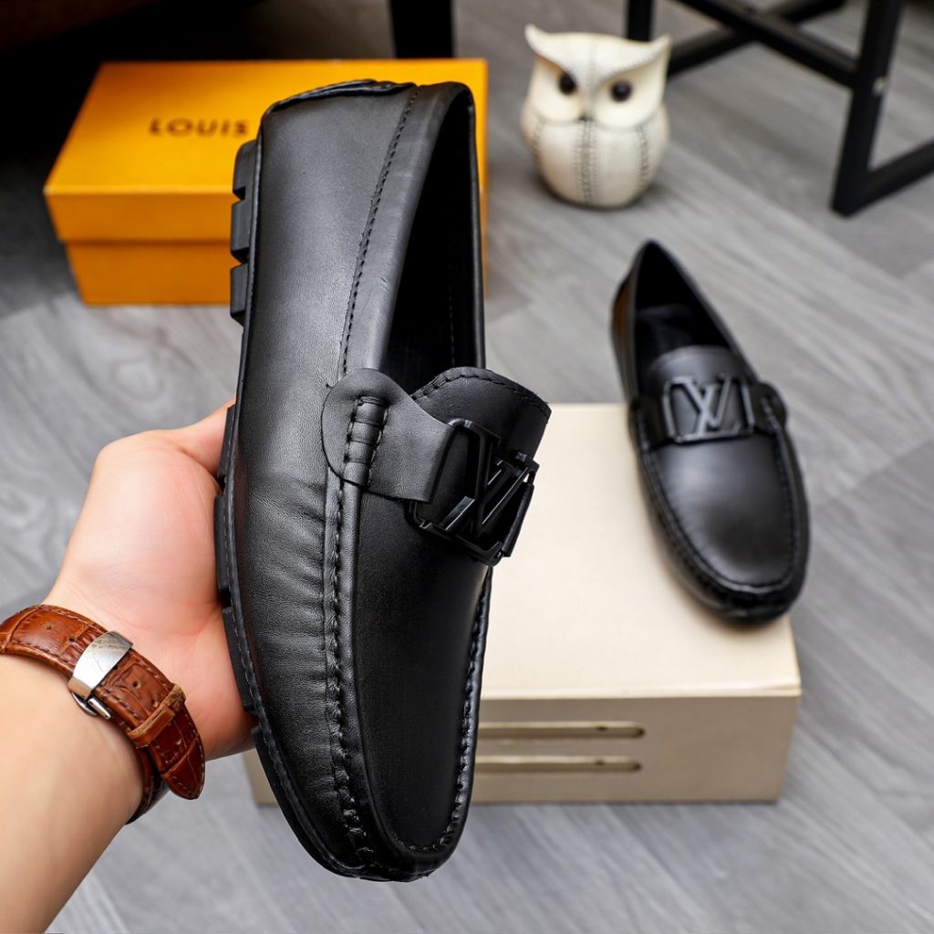 Louis Vuitton Loafer Matte Leather With Lv Logo In Black - Image 6