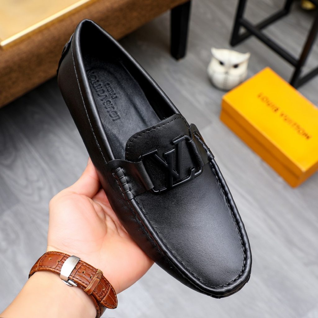 Louis Vuitton Loafer Matte Leather With Lv Logo In Black - Image 4