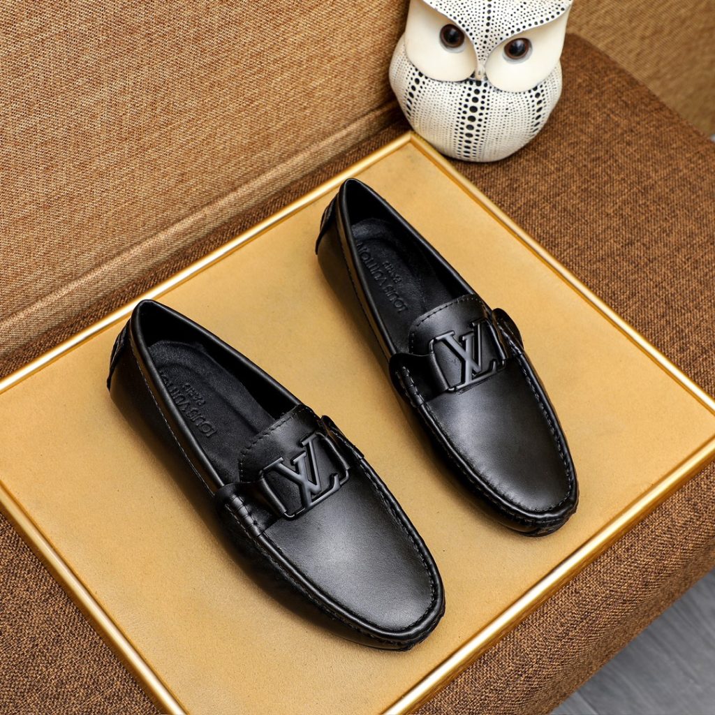 Louis Vuitton Loafer Matte Leather With Lv Logo In Black - Image 3