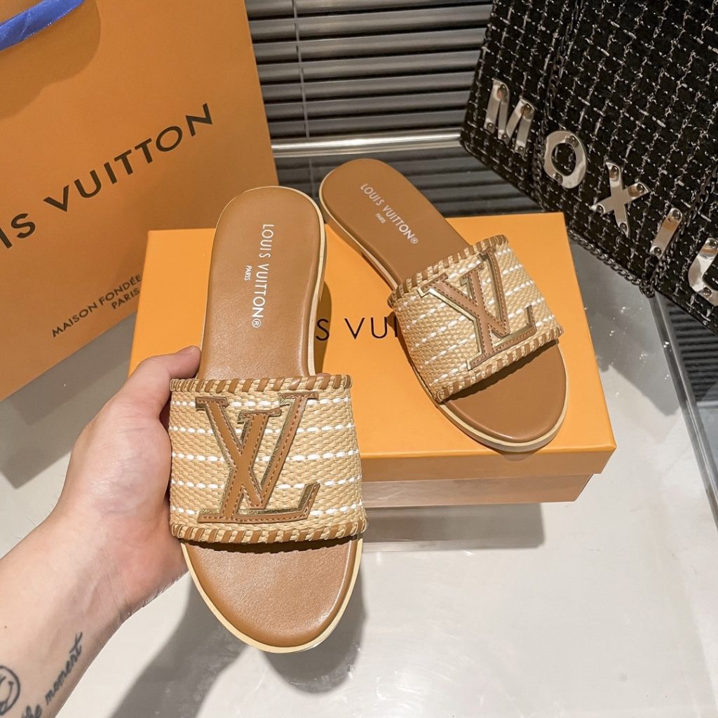 Louis Vuitton Lock It Flat Raffia Mules Brown - Image 10