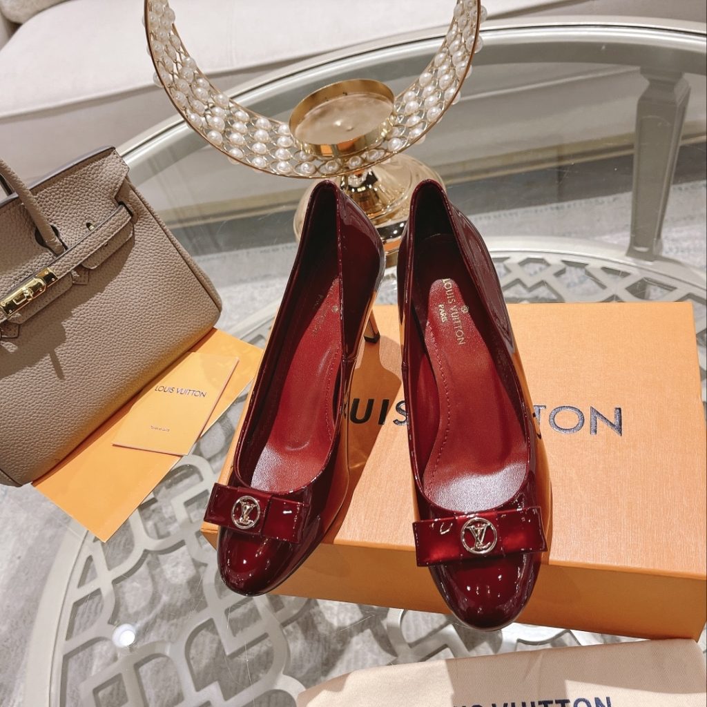 Louis Vuitton Patent Leather Pumps Dark Red - Image 8
