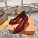 Louis Vuitton Patent Leather Pumps Dark Red - Image 4