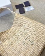 Prada Logo Embossed Raffia Shoulder Bag Beige 33Cm 1Bc186Vouo2A2T - Image 10