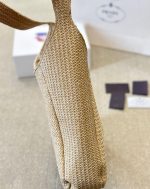 Prada Logo Embossed Raffia Shoulder Bag Beige 33Cm 1Bc186Vouo2A2T - Image 11