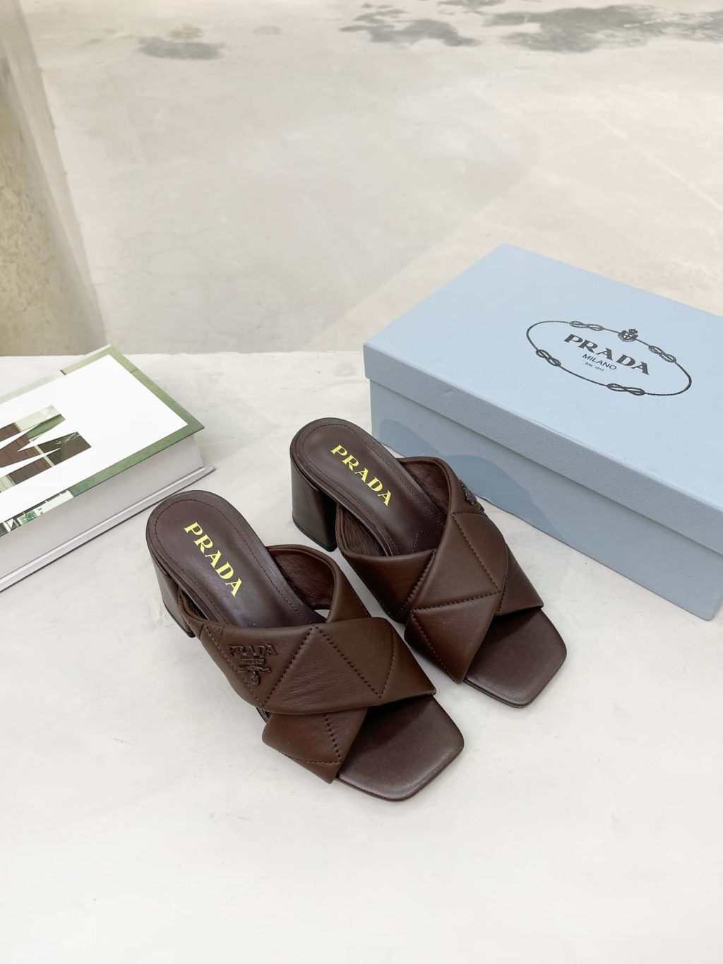 Prada Crossover Nappa Leather Sandals In Dark Brown - Image 3