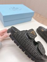Prada Fussbett Raffia Dual Buckle Slide Sandals Black - Image 4