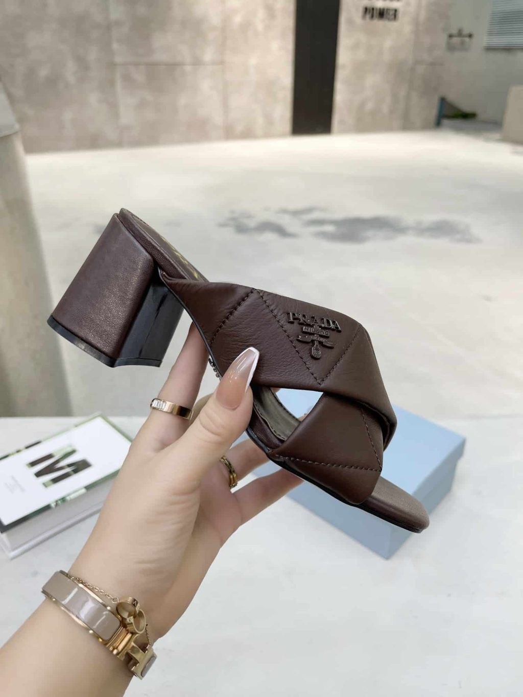 Prada Crossover Nappa Leather Sandals In Dark Brown - Image 7