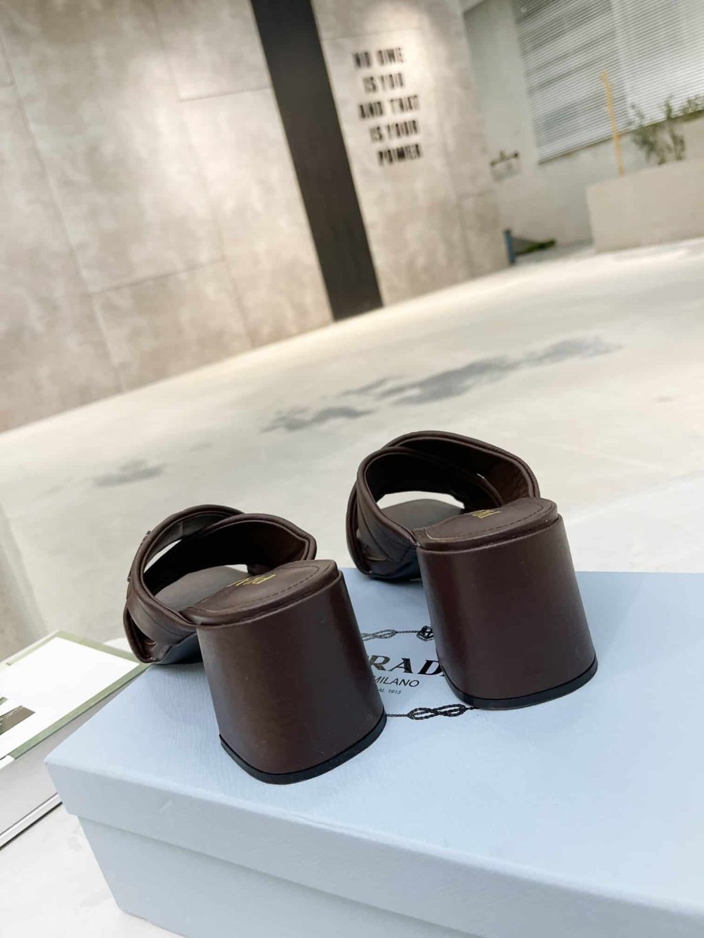 Prada Crossover Nappa Leather Sandals In Dark Brown - Image 8