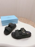 Prada Fussbett Raffia Dual Buckle Slide Sandals Black - Image 9