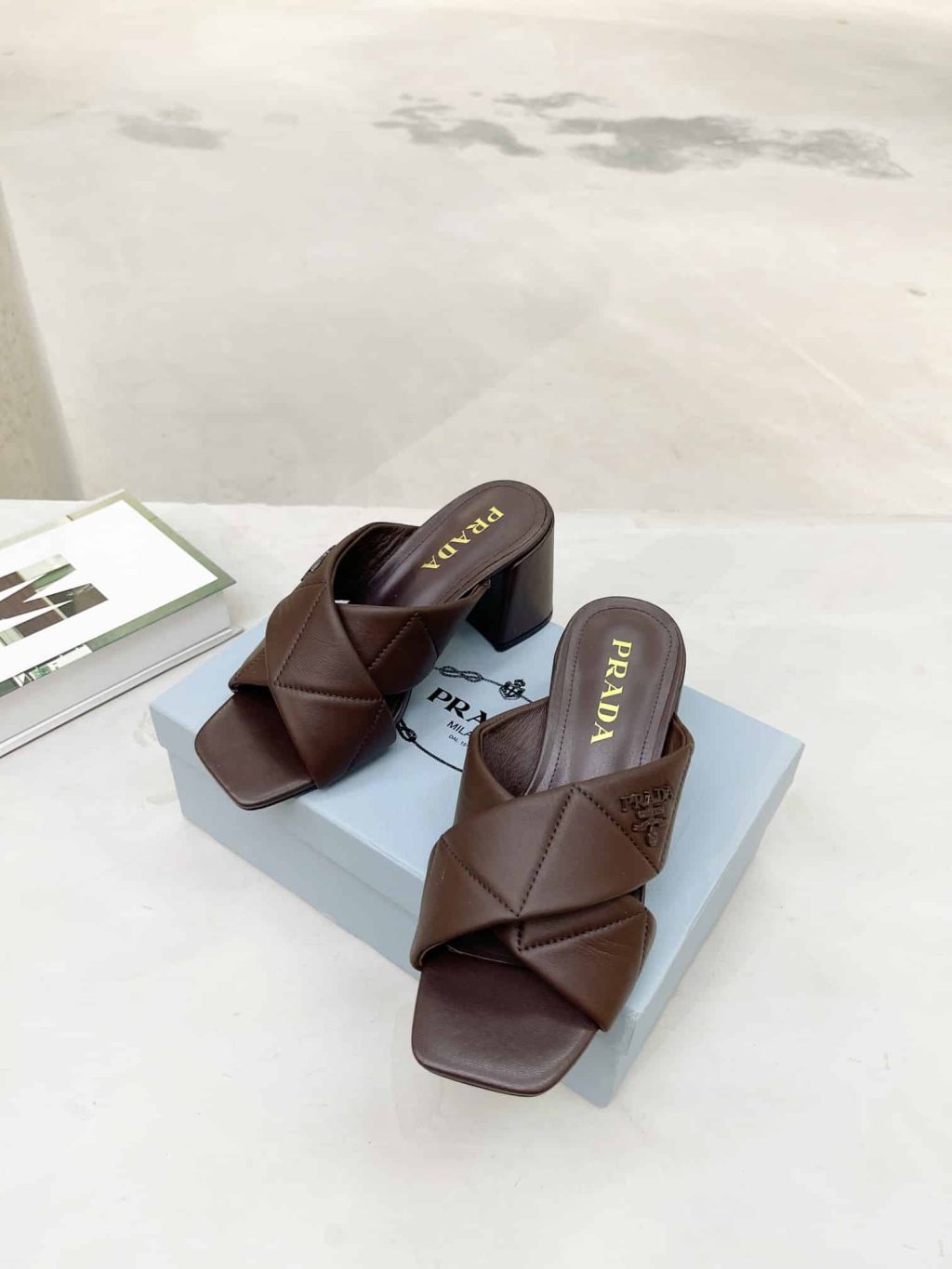 Prada Crossover Nappa Leather Sandals In Dark Brown - Image 10