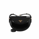 Prada Triangle Logo Patent Leather Shoulder Bag Black 17Cm