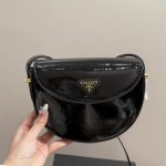 Prada Triangle Logo Patent Leather Shoulder Bag Black 17Cm - Image 3