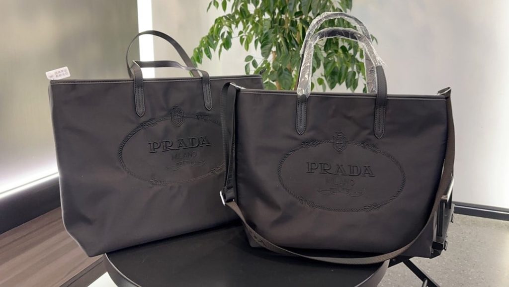 Prada Nylon Tote With Embroidered Logo Black 32Cm - Image 3