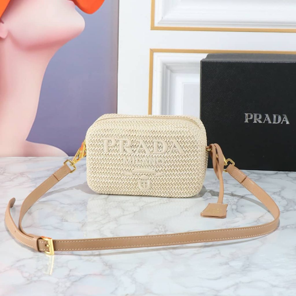 Prada Raffia Crochet Shoulder Bag Natural 20Cm 1Bh196 2A2T F0018 V Ouo - Image 3