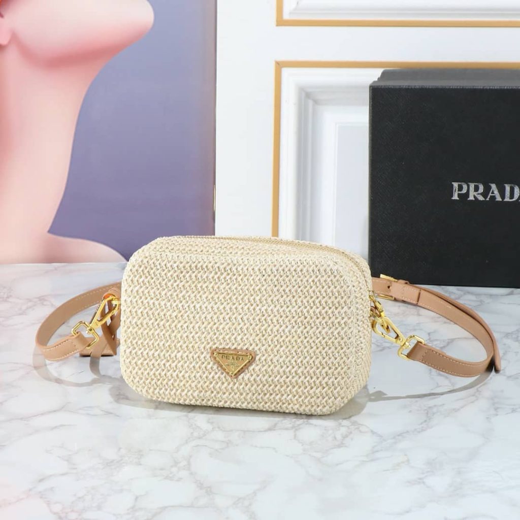 Prada Raffia Crochet Shoulder Bag Natural 20Cm 1Bh196 2A2T F0018 V Ouo - Image 9