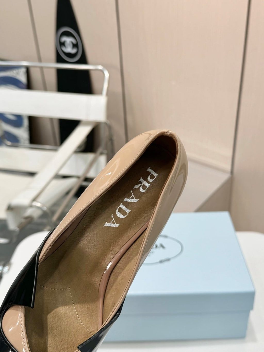 Prada Two Tone Toe Kitten Heels In Black And Beige - Image 8