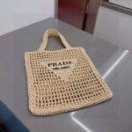 Prada Natural Logo Crochet Tote Bag - Image 3