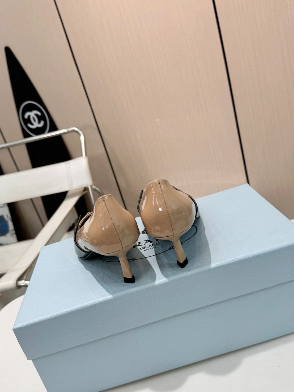 Prada Two Tone Toe Kitten Heels In Black And Beige - Image 5