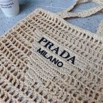 Prada Natural Logo Crochet Tote Bag - Image 6