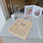 Prada Natural Logo Crochet Tote Bag - Image 7