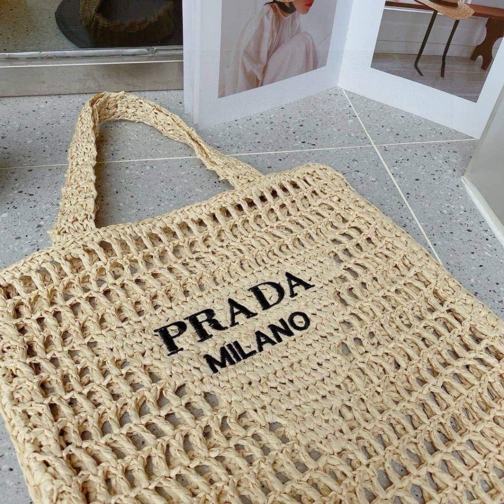 Prada Natural Logo Crochet Tote Bag - Image 8