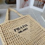 Prada Natural Logo Crochet Tote Bag - Image 8