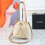 Prada Crochet And Leather Bucket Bag Natural 24Cm 1Be068 2M2T F0018 V Ouo - Image 3