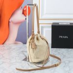 Prada Crochet And Leather Bucket Bag Natural 24Cm 1Be068 2M2T F0018 V Ouo - Image 9