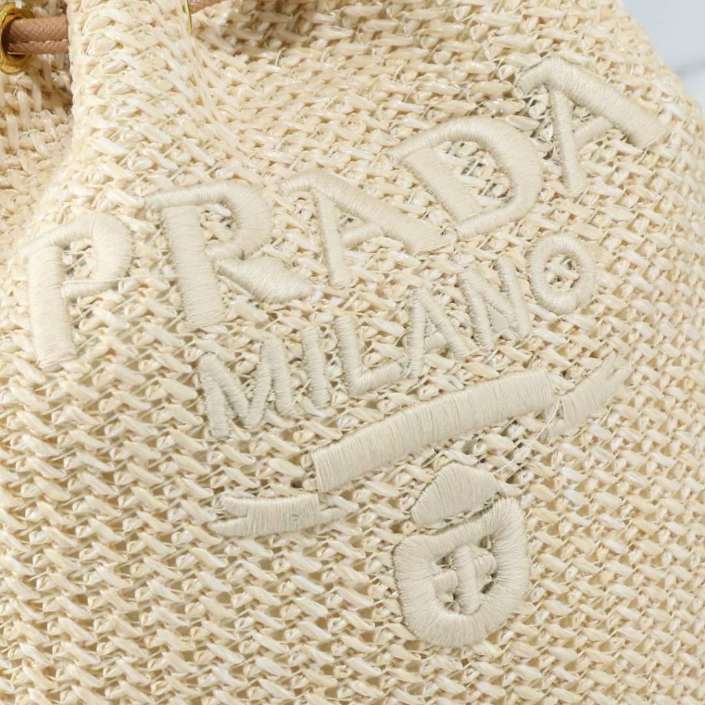 Prada Crochet And Leather Bucket Bag Natural 24Cm 1Be068 2M2T F0018 V Ouo - Image 7