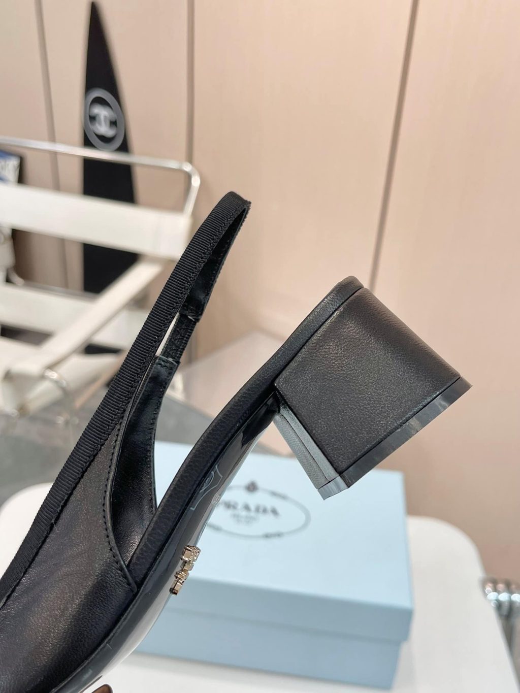 Prada Triangle Logo Bow Slingback Pump In Black - Image 8