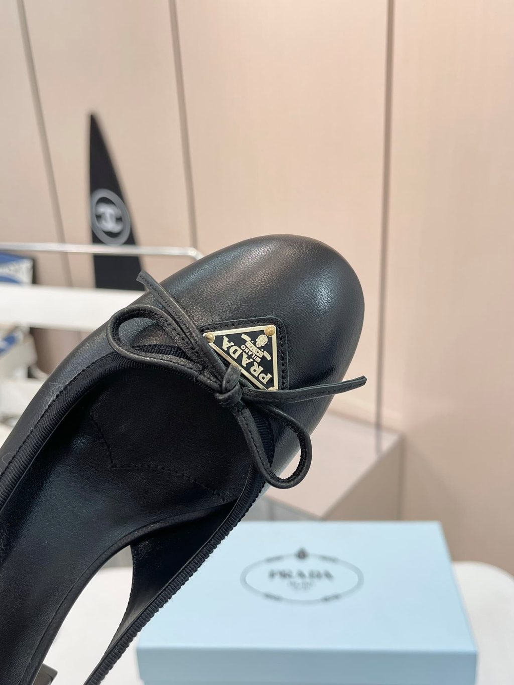 Prada Triangle Logo Bow Slingback Pump In Black - Image 7
