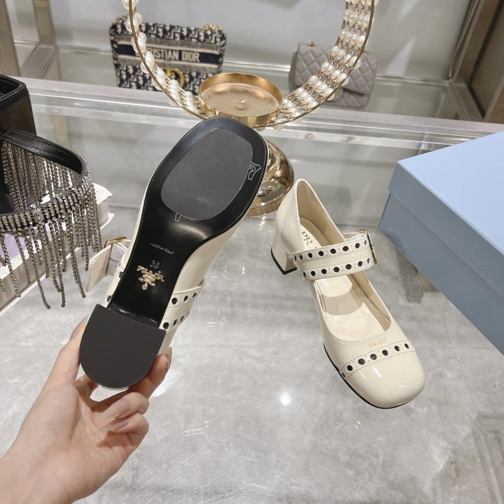 Prada Patent Leather Mary Jane Pumps White - Image 9